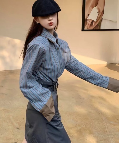 Sibra（シブラ） ブラウス シャツ 配色ダブルラペルシャツ レディース