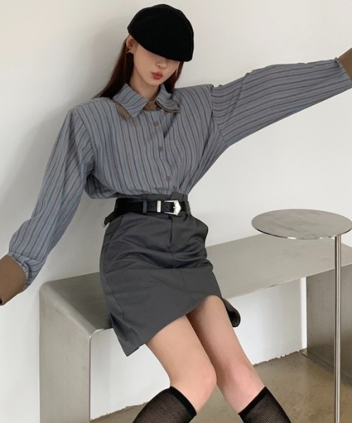 Sibra（シブラ） ブラウス シャツ 配色ダブルラペルシャツ レディース