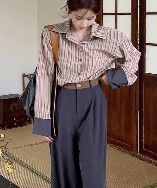 Sibra（シブラ） ブラウス シャツ 配色ダブルラペルシャツ レディース