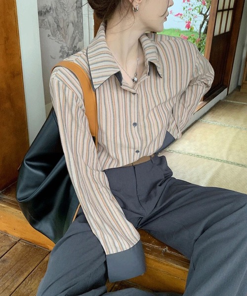 Sibra（シブラ） ブラウス シャツ 配色ダブルラペルシャツ レディース