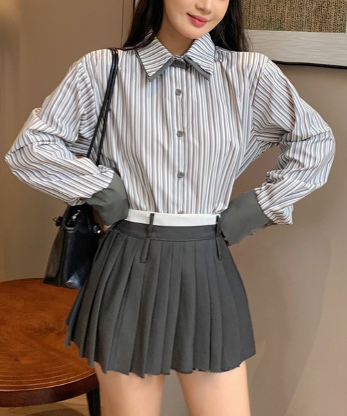 Sibra（シブラ） ブラウス シャツ 配色ダブルラペルシャツ レディース