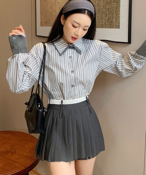 ラペルラ　ブラウス Sibra（シブラ） ブラウス シャツ 配色ダブルラペルシャツ レディース