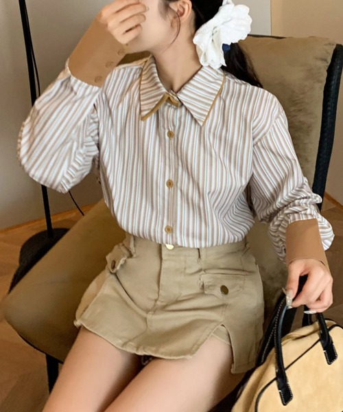 FJÄLL RÄVEN ネルシャツ レディース カナダシャツ 好配色 Lサイズ Sibra（シブラ） ブラウス シャツ 配色ダブルラペルシャツ レディース