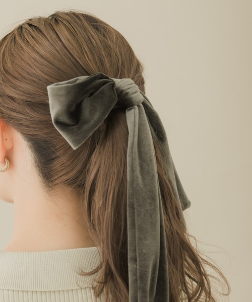 【今使いたい★】トリオンフ ベロア リボン ヘアバンド ワイヤー入りアシンメトリーベロアリボンターバンヘアバンド