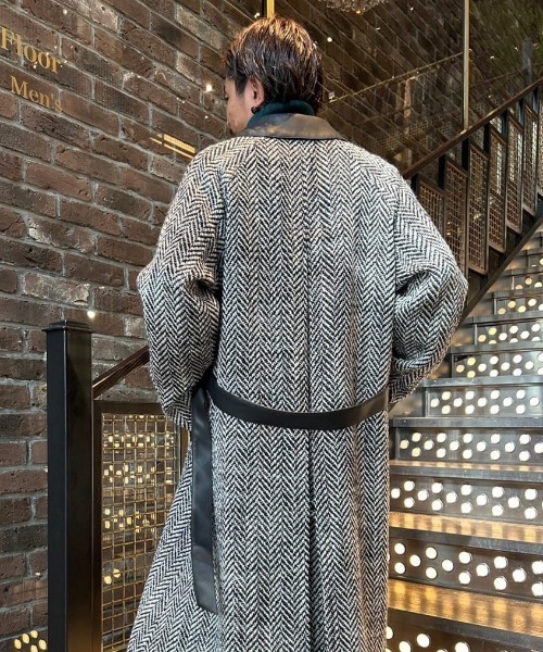LOVELESS ロービングヘリンボン ベルテッド ステンカラーウールコート ラブレス LOVELESS ロービングヘリンボン ベルテッド ステンカラー