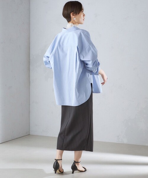 SHIPS スカート 「手洗い可能」ベルト付 ストライプ タイト 24SS