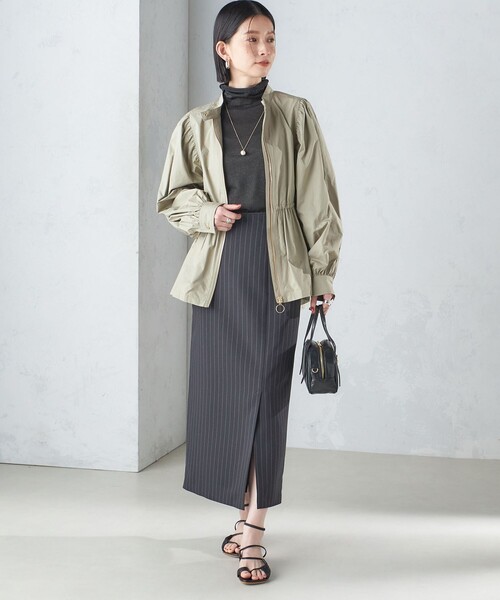 SHIPS（シップス） スカート 「手洗い可能」ベルト付 ストライプ