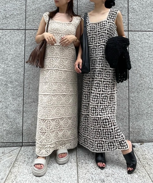 vintage クロシェ チュニック ワンピース クロシェニット キャミチュニックワンピース ジュエティ - メルカリ