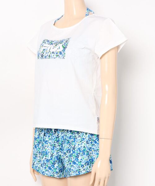 フィラ　爽やか水面柄のセットアップ 水着 「FILA/フィラ」レディースロゴTシャツ付き水着4点セット サウナ