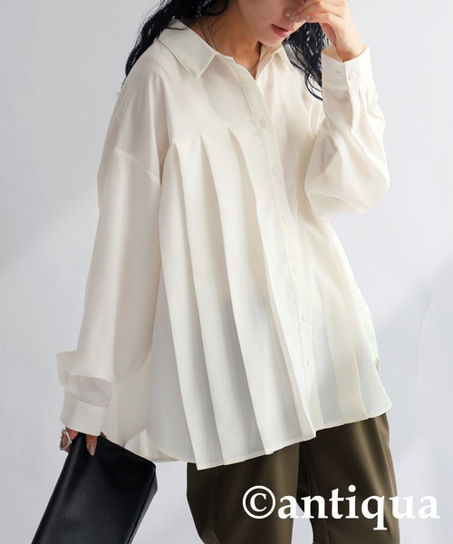 antiqua ブラウス シャツ アシメプリーツシャツ レディース
