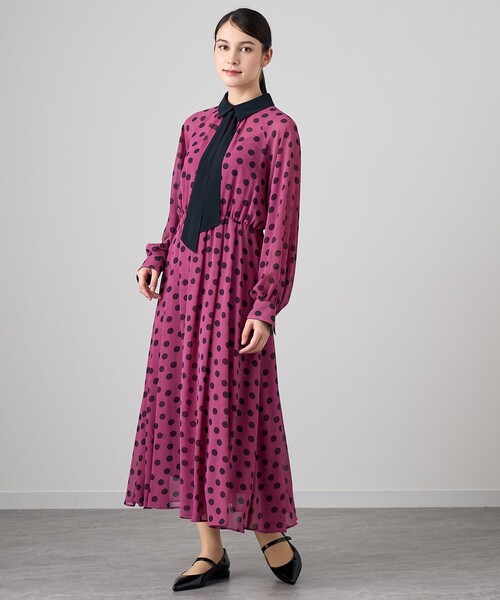 ☆美品☆アナイ ANAYI 襟付きワンピース ANAYI ワンピース ポルカドットタイ衿付きワンピース : ZOZOTOWN