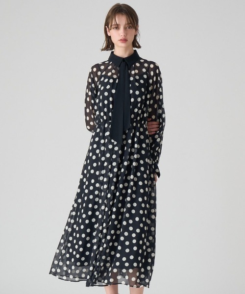 極美品✨　アナイ　ポルカドットタイ衿付きワンピース　ロング　2WAY　24年 極美品✨ アナイ ポルカドットタイ衿付きワンピース ロング 2WAY