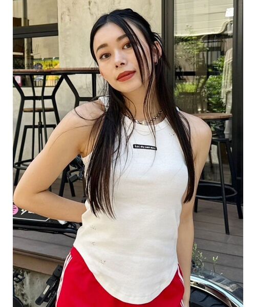 EVRIS（エヴリス） タンクトップ ノースリーブ クラッシュデザイン刺繍