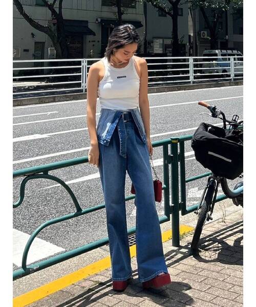 EVRIS（エヴリス） タンクトップ ノースリーブ クラッシュデザイン刺繍