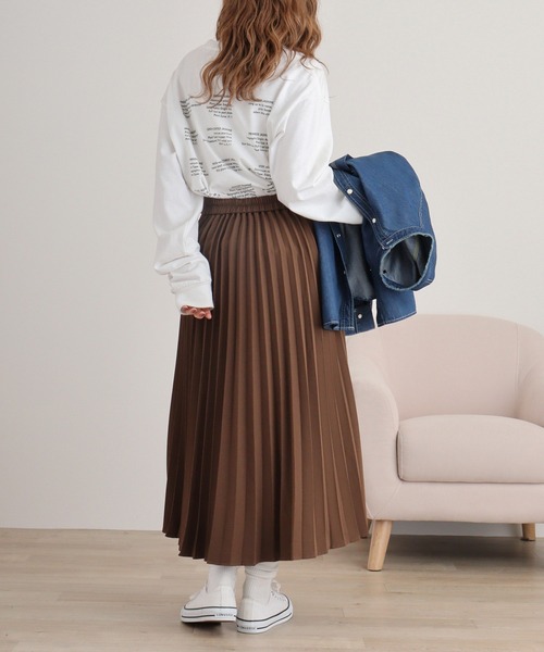 スカート A.N.L 異素材切り替えバックプリーツエコレザースカート