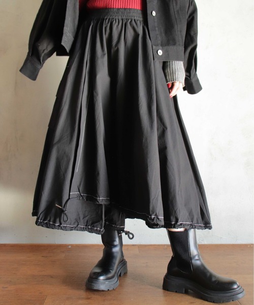 chieko+ soft volume skirt​ ブラック　スカート36 BITTOKO（ビットコ） スカート ステッチ変形スカート : ZOZOTOWN Yahoo