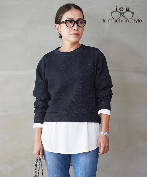 トレーナー スウェット 「ICB×tamachan_style コラボ」ラメスウェット レディース
