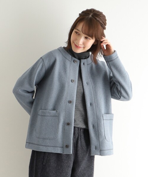 LAURA ASHLEY ジャケット ノーカラージャケット 強縮ウール混 