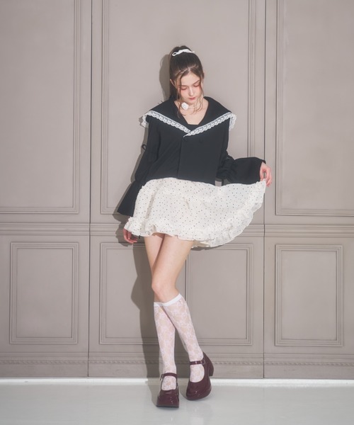 lilLilly セーラーモッズコート セーラー襟ジャケット Lovilyn コート アウター レースセーラー襟ジャケット