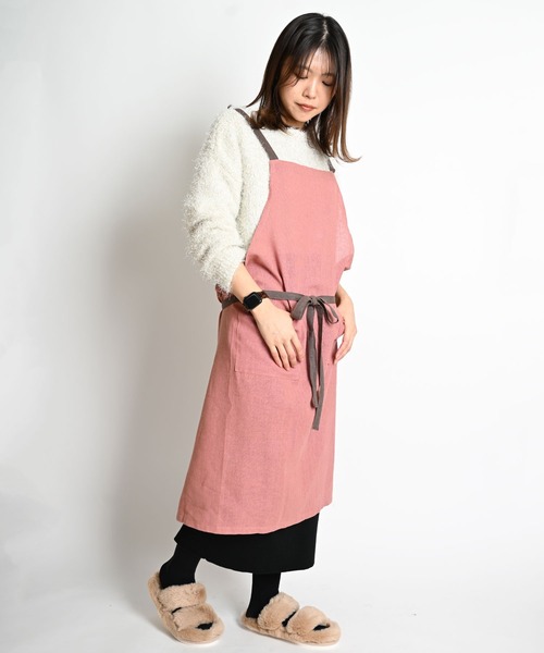 marai（マーライ） エプロン 配色コットンリネン バッククロスエプロン