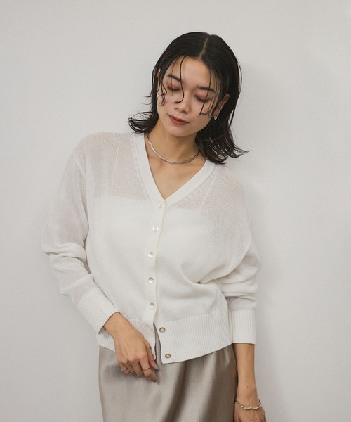 SALON adam et rope' カーディガン ドライコットンメタル釦浅Vネック