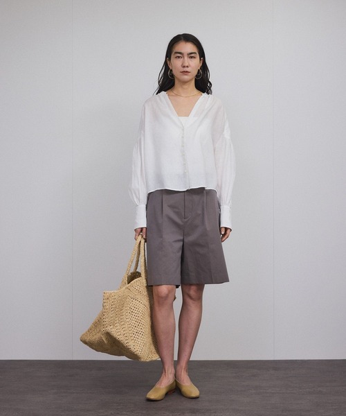 SALON adam et rope' ブラウス シャツ リネンスキッパーギャザー