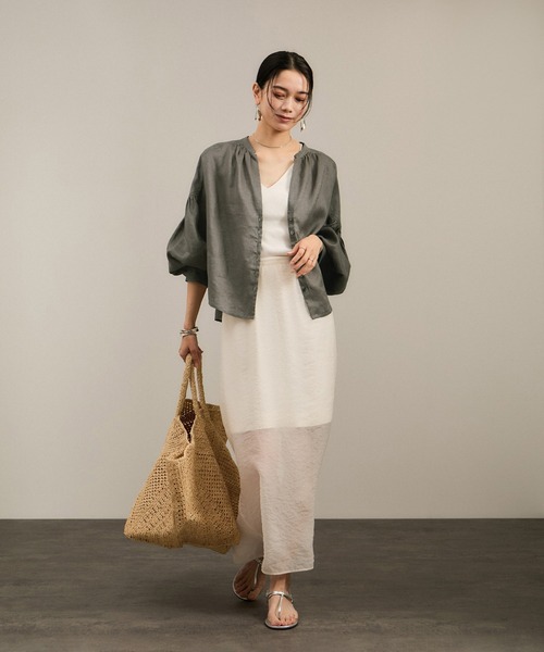 SALON adam et rope' ブラウス シャツ リネンスキッパーギャザー