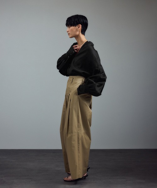 SALON adam et rope' ブラウス シャツ リネンスキッパーギャザー