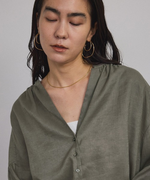 #24166 かーすけ　リネン100% 後ろギャザー開襟ブラウス ドットサイドギャザーブラウス | 2024 AW Collection| yori