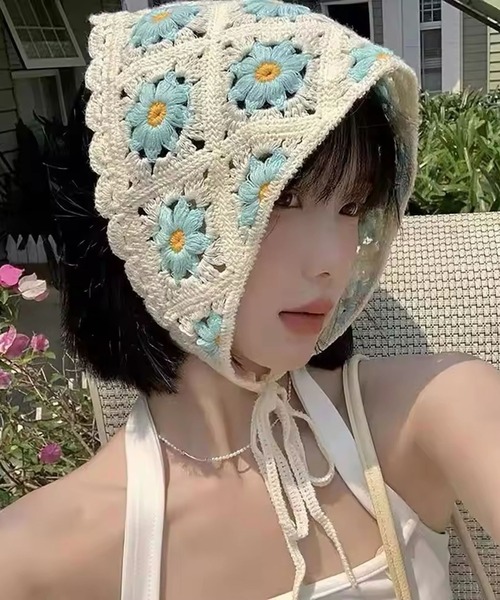 Port（ポート） 「 」 フラワー クロシェ ヘッドスカーフ バブーシュカ