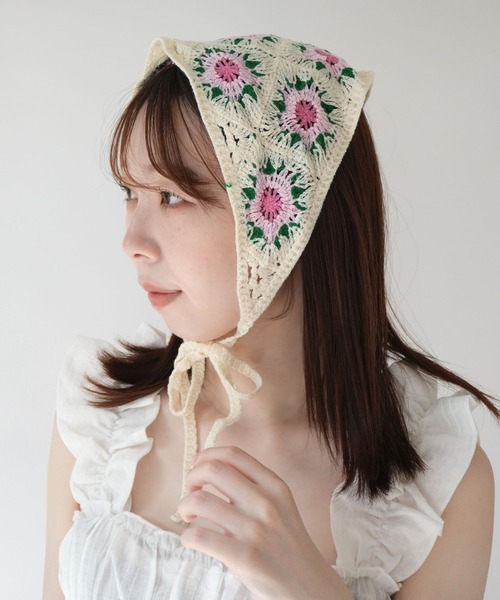 Port（ポート） 「 」 フラワー クロシェ ヘッドスカーフ バブーシュカ