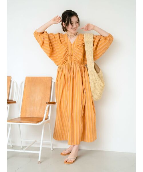 ungrid♡マルチストライプSH Ungrid（アングリッド） ワンピース スリーブボリュームマルチ
