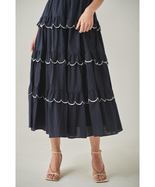 Estella.K バイカラースカラップドレス Estella.K ワンピース Bonnie Scallop Long Dress バイカラー