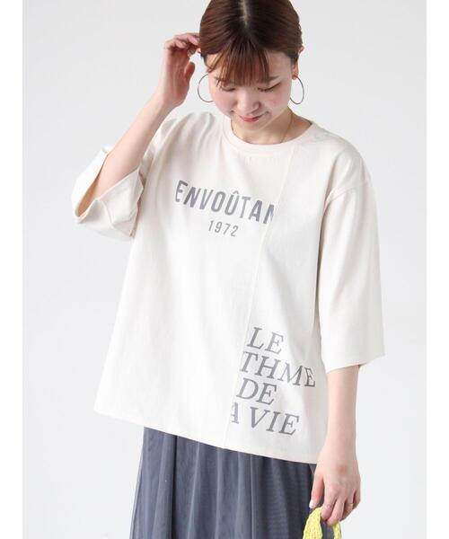 tシャツ ロゴフォイルプリントTシャツ レディース ワンフォークロージング 1111clothing ◇スプレー風ハートロゴ