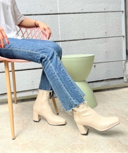 「REZOY」 ショートブーツ M アイボリー レディース_画像3