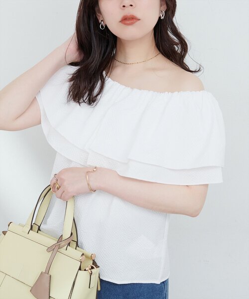 ブラウス シャツ サッカーチェックラッフルブラウス レディース サッカーチェックラッフルブラウス | NATURAL BEAUTY BASIC