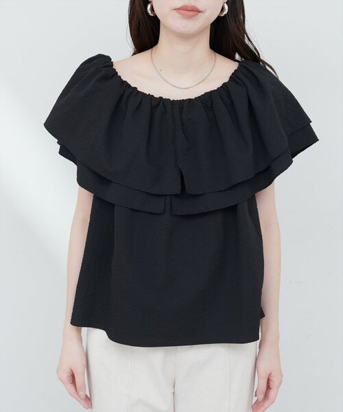 natural couture ブラウス シャツ サッカーチェックオフショル