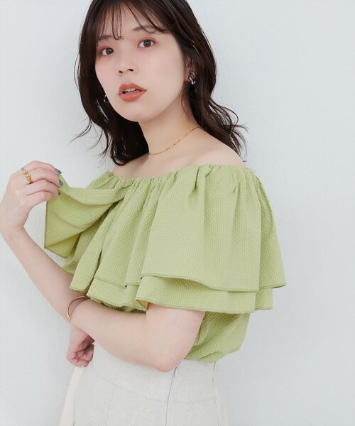 ブラウス シャツ サッカーチェックラッフルブラウス レディース サッカーチェックラッフルブラウス | NATURAL BEAUTY BASIC
