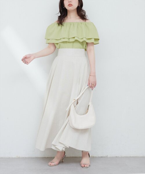 natural couture ブラウス シャツ サッカーチェックオフショル