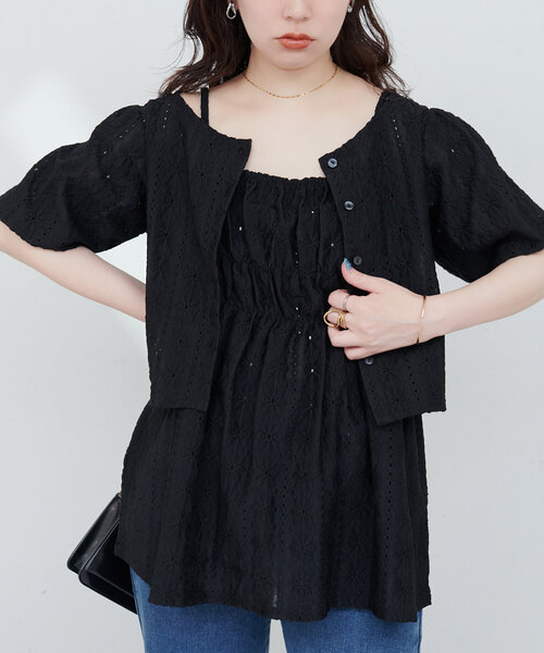 キャミソール アイレットレースシアーキャミ / Eyelet lace Sheer camisole natural couture キャミソール アイレットレースキャミ