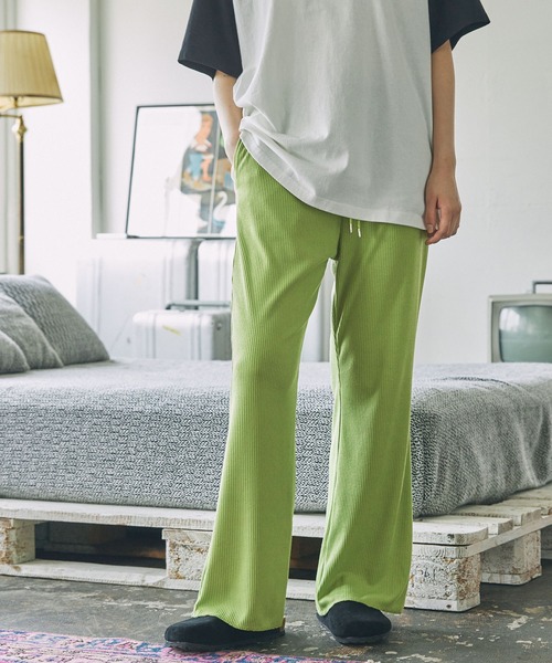 CREEF フレアパンツ パンツ カットリブ フレア イージーパンツ レディース