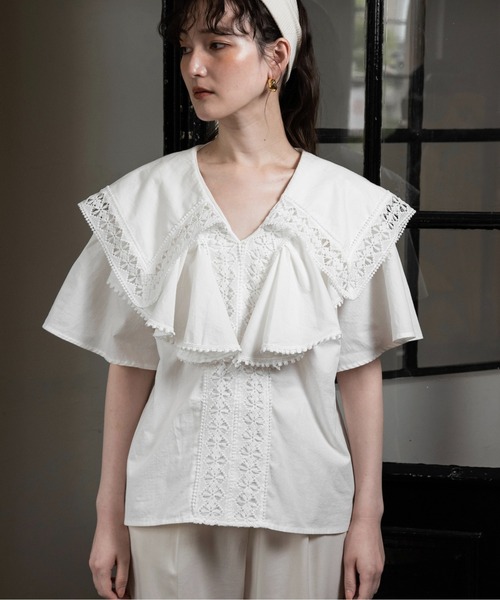 lawgy ブラウス シャツ lace big collar blouse / レースビッグ