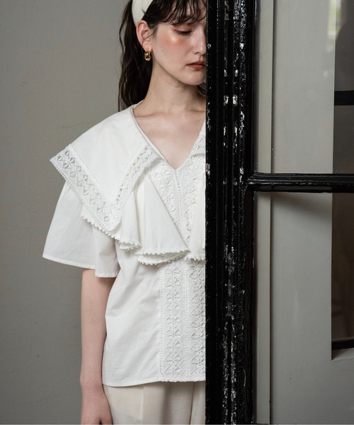 lawgy ブラウス シャツ lace big collar blouse / レースビッグ