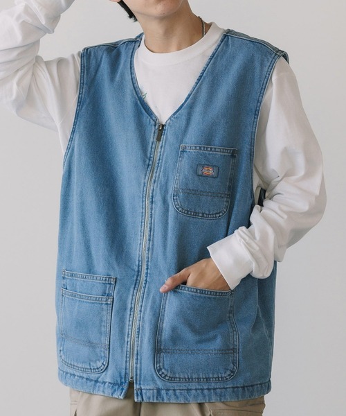 ベスト ジレ Dickies/ディッキーズ DENIM ZIP FRONT VEST デニムベスト 