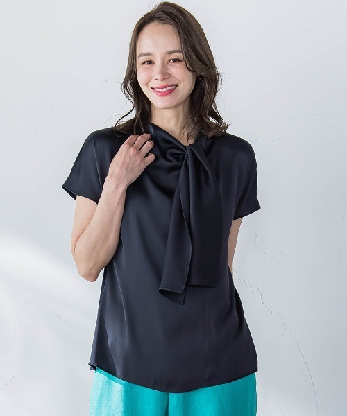 tシャツ サテンボウタイプルオーバー「洗濯機で洗える」 レディース