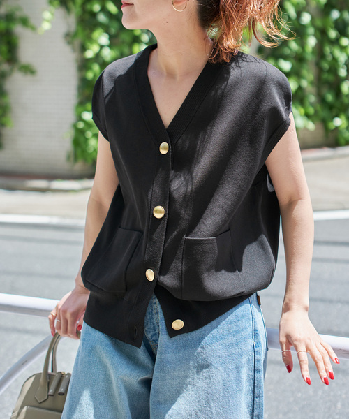 Spick & Span Vネック グレー 黒　ベスト　ジレ Spick & Span Vネック グレー 黒 ベスト ジレ