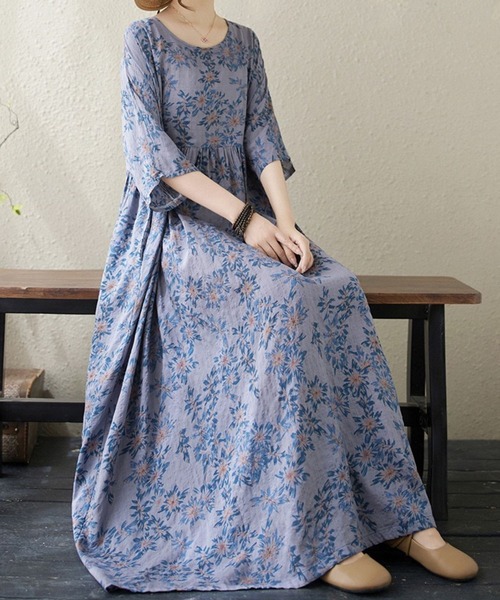 ★23AW★スタイリング フラワー ロングワンピース シフォン 切替 ギャザー ☆23AW☆スタイリング フラワー ロングワンピース シフォン 切替