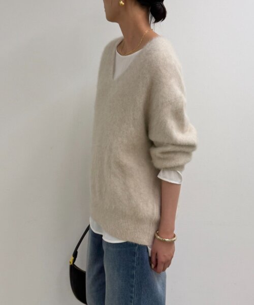 新品未使用 loungedress FURカシミアVニット ホワイト Loungedress（ラウンジドレス） ニット セーター FURカシミヤVニット