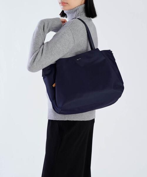 【美品】agnis b. ナイロントートバッグ　ブラック　大容量 agnes b. トートバッグ ナイロン ラージ (OAS14−01) レディース