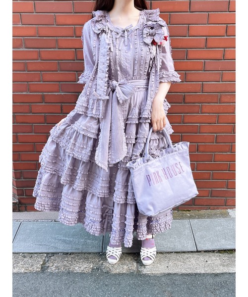 PINK HOUSE フリル付きワンピース PINK HOUSE ワンピース サッシュベルト付きローンフリル